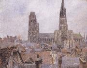The Roofs of Old Rouen,Gray Weather Camille Pissarro